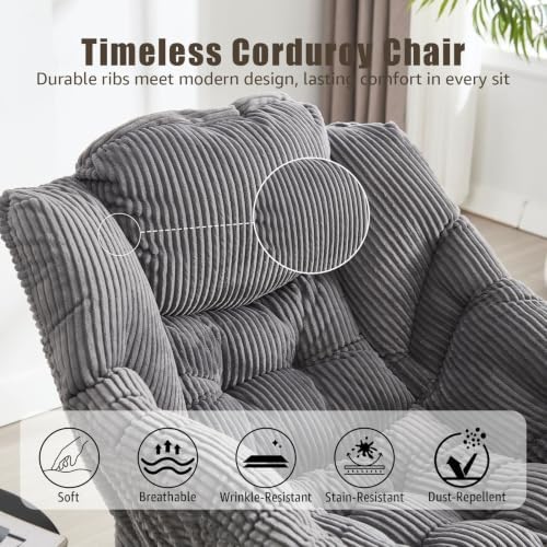 Lazy Chair with Ottoman, Modern Skinny Lounge Chair with Footrest