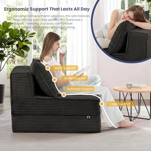 Folding Sofa Bed, Convertible Sleeper Chair with Pillow,Corduroy Comfy Floor ...