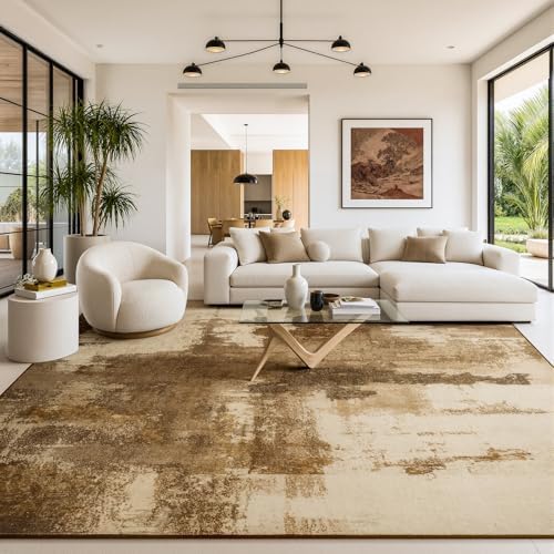 Merelax 8x10 Brown Washable Area Rug Non-Slip Faux Wool Abstract Rug