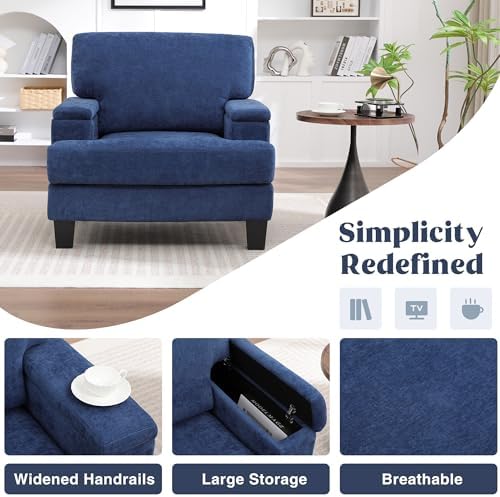 Accent Chair Set of 2 with Storage Armrest, Modern Upholstered Reading Living...