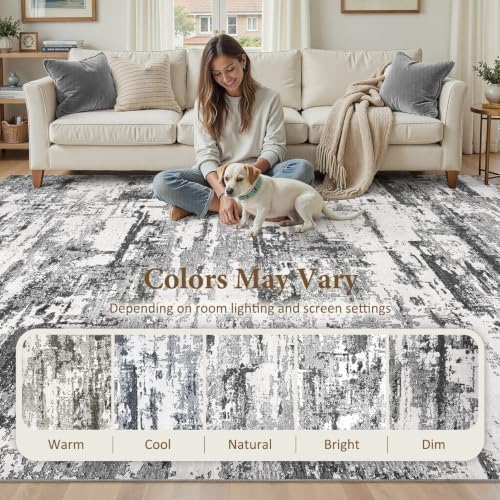 5x7 Area Rugs Abstract Washable Living Room Rug, Black Grey