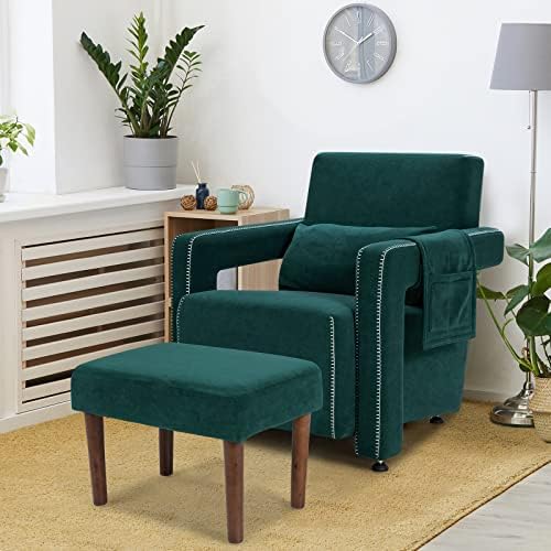 Giantex Modern Accent Chair with Ottoman, Soft Berber Fleece Single Sofa w/Si...