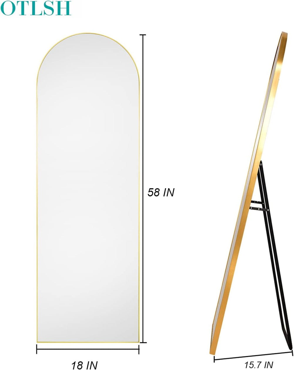 Arched Floor Mirror, 58"18" Full Length Mirror with Stand, Freestan...