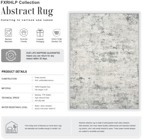 10x14 Area Rug Living Room: Modern Washable Indoor Soft Carpet Gray