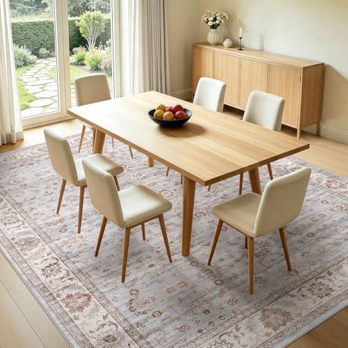 WITSHOCK Washable Area Rug 10x14 Non-Slip Floral Carpet, Gray/Light Blue