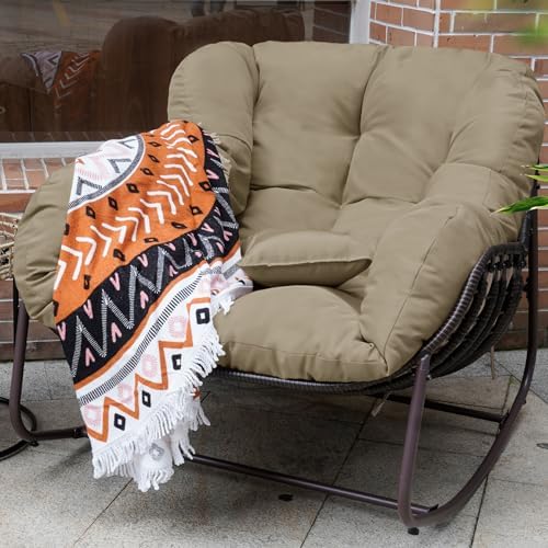 Outdoor Papasan Rocking Chair, Oversized Patio Rocking Chairs with Padded Cus...
