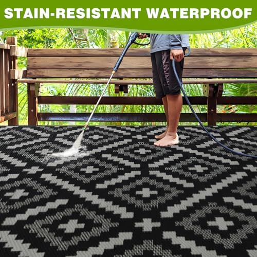 YONILE Outdoor Rug 6x9 ft Waterproof, Reversible Outdoor Plastic Straw Rug