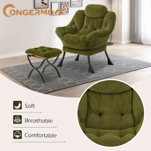 Lazy Chair with Folding Ottoman,Leisure Sofa Chair,Soft Fabric Armchair with ...