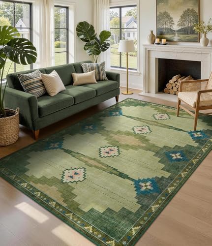YIHOUSE 5’x7’ Washable Green Mid Century Modern Area Rug for Living Room