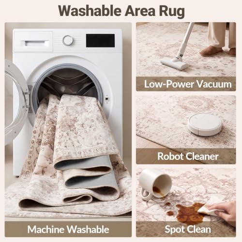 10x14 Washable Area Rug, Large Vintage Distressed Medallion Rugs