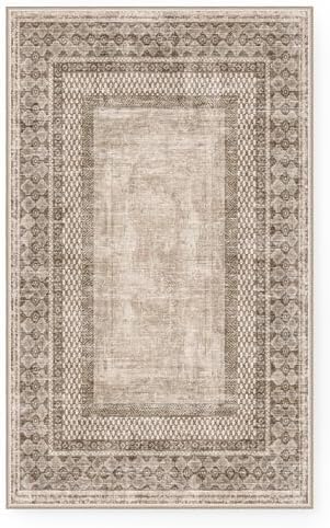 NICETOWN 8x10 Ultra-Thin Brown Oriental Rug for Bedroom, Tumble Washable Area...