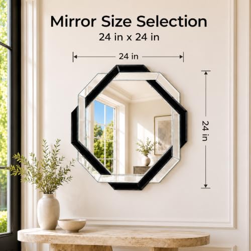 Black Bathroom Mirror-24”X24” Wall Mirrors Decorative, Beveled Edge Frameless...