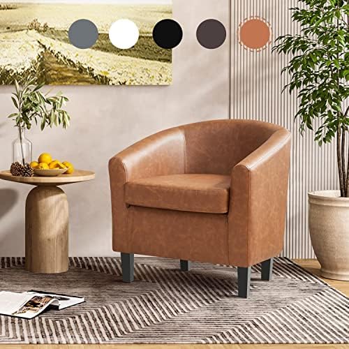 Yaheetech Accent Chairs, Faux Leather Barrel Armchairs, Brown