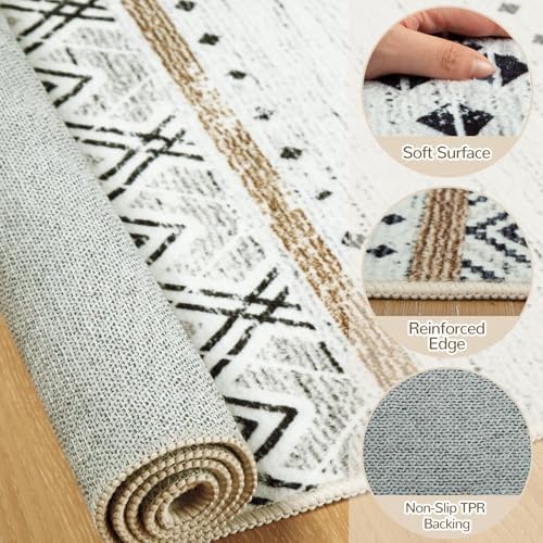 8x10 Washable Area Rugs for Living Room Boho Bedroom Rug Black/Brown