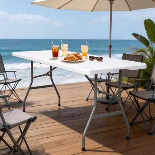 Lakhow 6FT Folding Table, Fold in Half Heavy Duty Rectangular Plastic Utility...