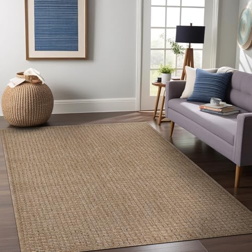 Beverly Rug Easy Jute Natural Rug 8x10 Solid Washable Durable Outdoor Indoor ...