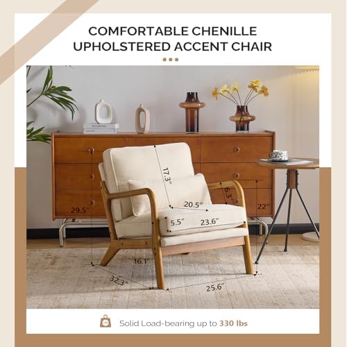VINGLI Chenille Mid-Century Modern Accent Chair Set of 2, Cute Reading Arm Ch...