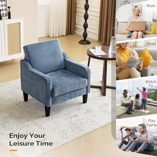 VINGLI Navy Blue Accent Chair Chenille Upholstered Armchair for Living Room