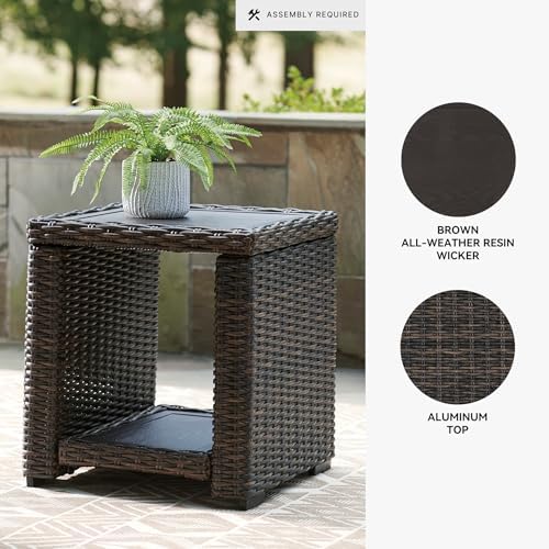 Signature Design by Ashley Grasson Lane Outdoor Rattan Square End Table with ...