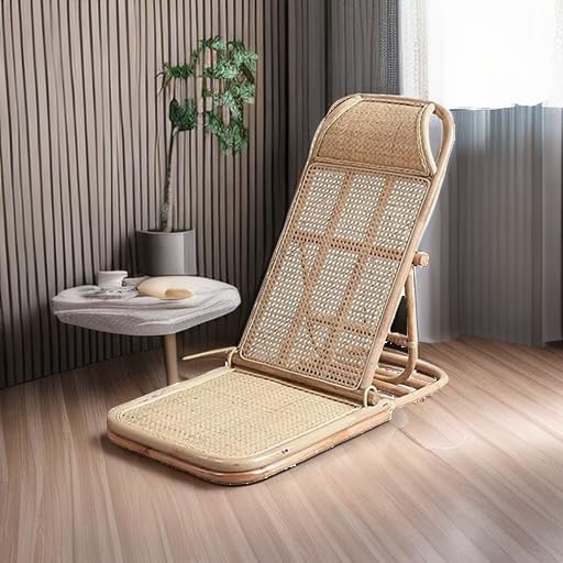 4-Gear Adjustable Folding Rattan Floor Chair Foldable Beach Chair Lazy Floor ...