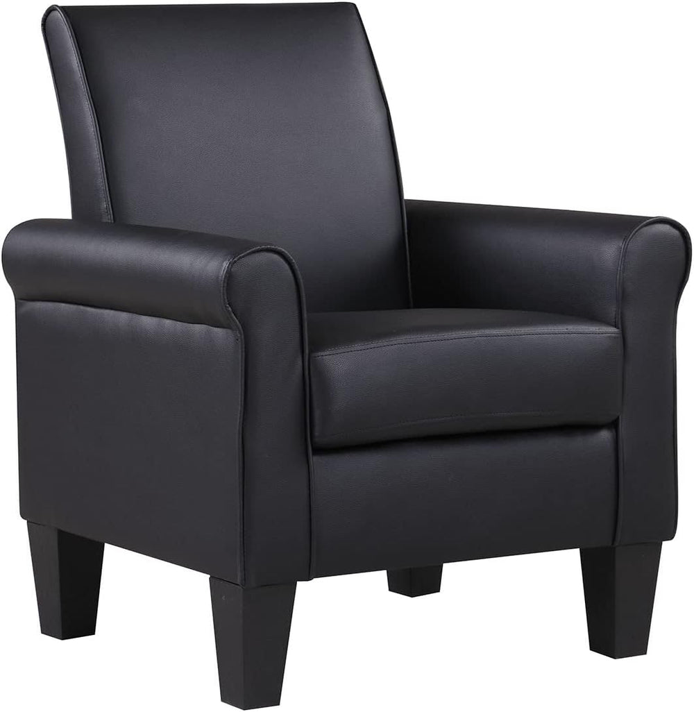 Modern Faux Leather Accent Chair, Upholstered Living Room Armchairs Comfy Sin...