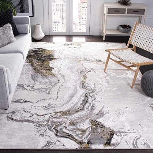 SAFAVIEH Amelia Collection Area Rug - 10' x 14', Grey & Gold, Mod...