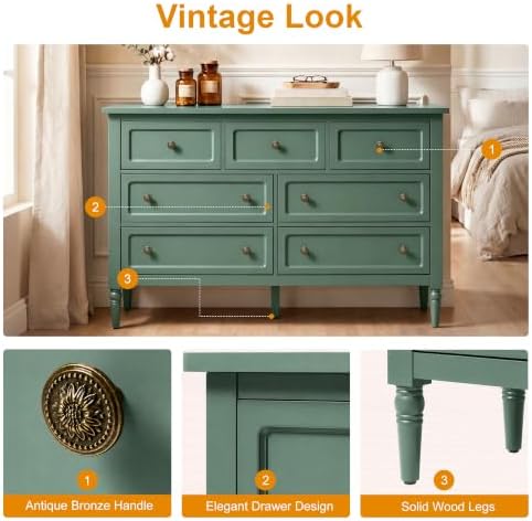 RoyalCraft 7 Drawer Dresser for Bedroom, 53" Wide Vintage Chest of Drawers