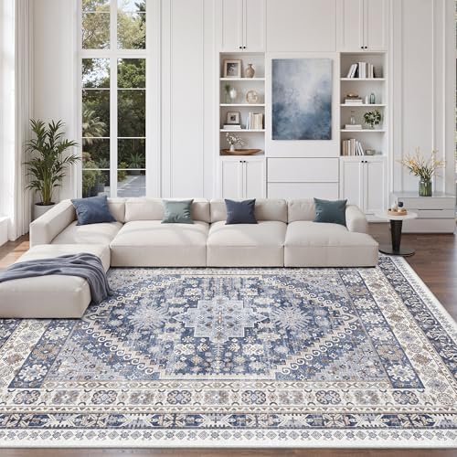 zesthome 9x12 Area Rugs for Living Room,Large Washable Rug,Blue