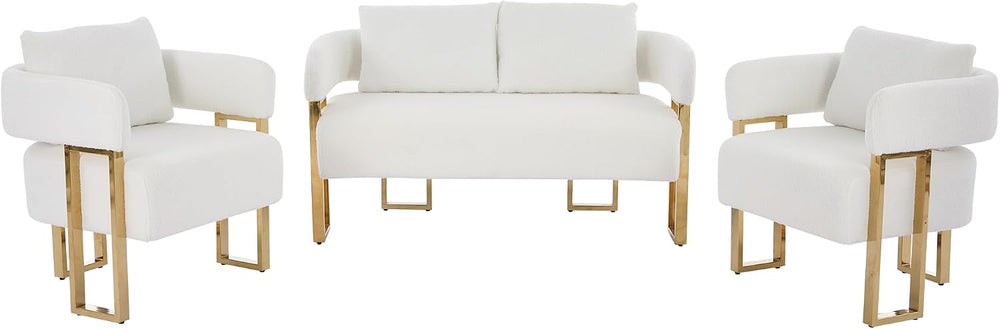 Loveseat Sofa and 2 Modern Accent Chairs no Wheels, Living Room Side Chairs w...