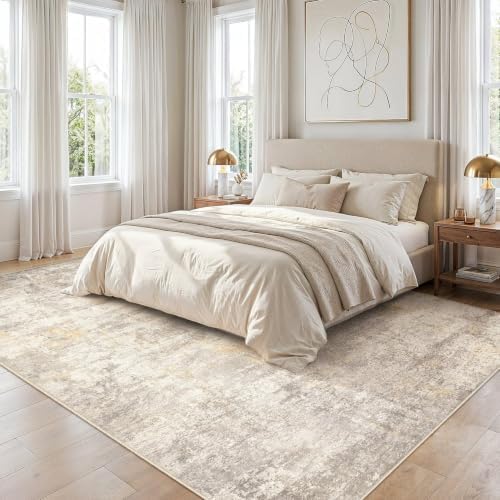 cotiled 8x10 Area Rugs Living Room: Washable Abstract Rug Gold Grey Brown