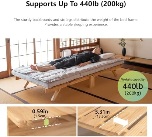 EMOOR Foldable Wood Slatted Floor Bed Frame OSMOS Twin Solid Pine (Earth-Natu...