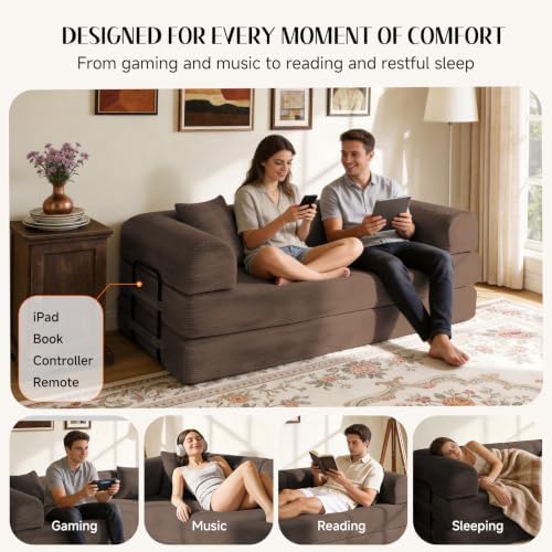 79" Memory Foam Sofa Bed, Convertible Futon Boneless Couch for Living Ro...