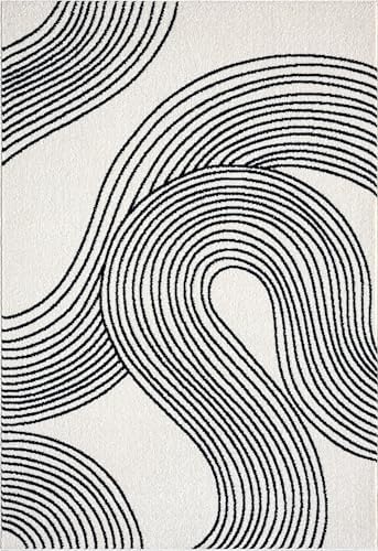 Abani Cream and Black Swirl Area Rug | 6" x 9" Beige Carpet with Wa...
