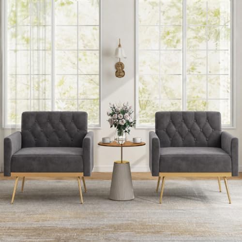 Giantex Modern Velvet Accent Chair, Upholstered Single Sofa Chair (Grey)
