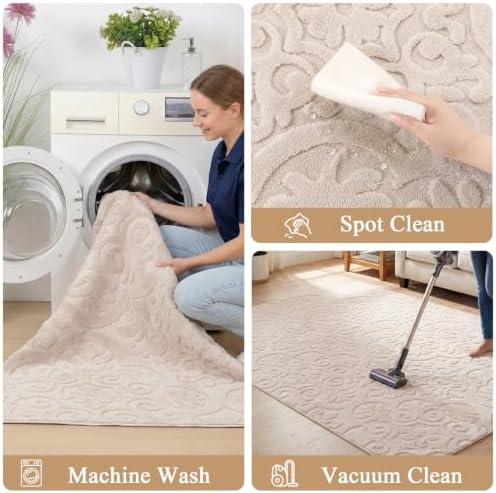 U'Artlines 8x10ft Washable Area Rug for Living Room,Neutral Beige Rugs
