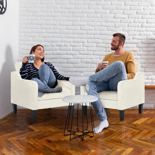 VINGLI Cream Accent Chair, Chenille Upholstered Armchair for Living Room