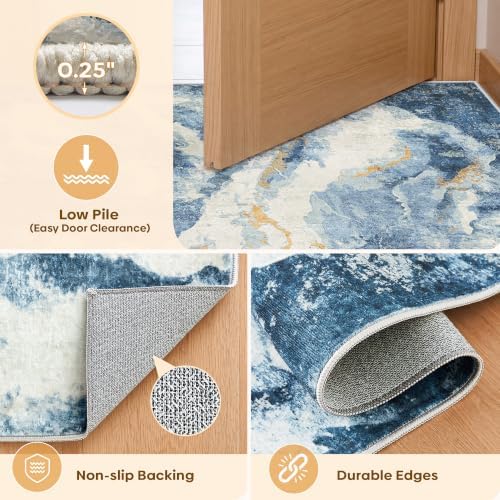 LIVELYGLOW 5x7 Washable Area Rug for Living Room, Non-Slip Carpet