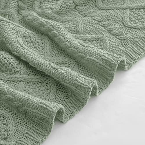 Homiest Sage Green Cable Knit Throw Blanket Set of 3, with 2 Pillow Covers