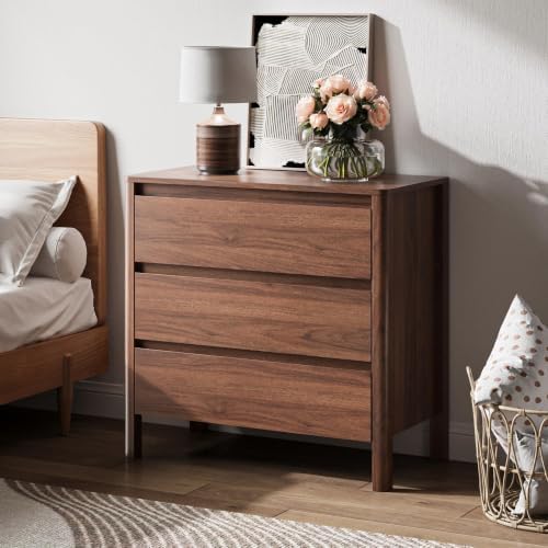 MAISONARIA Walnut 3 Drawers Dresser for Bedroom, 31.4" Wide Wood Dresser