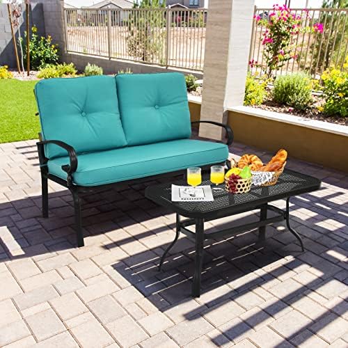 Giantex Patio Loveseat with Coffee Table Outdoor Bench with Cushion and Metal...