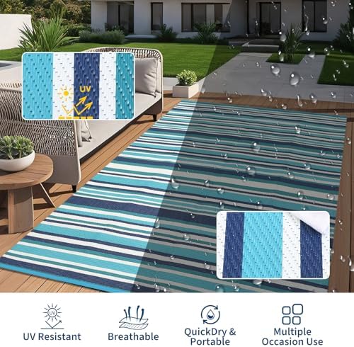 GAOMON 8x10 Large Outdoor Rug Waterproof for Patio Plastic Straw Rug Geometri...
