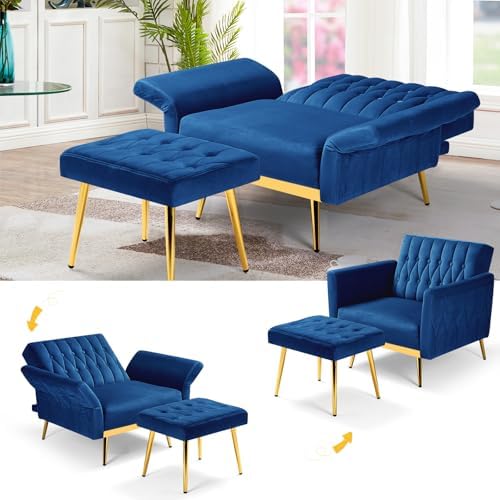 3 Pieces Velvet Sofa Set w/Adjustable Armrest &Backrest,Blue