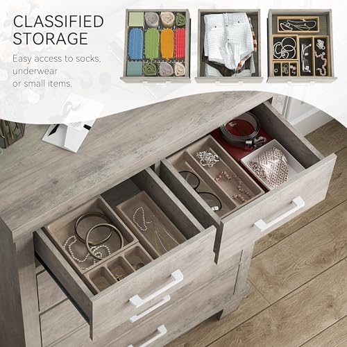 IDEALHOUSE 45" 6-Drawer Dresser, Wooden Chest of Drawers, Grey