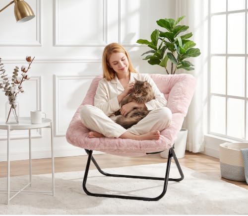 Alpen Foldable Saucer Chair, Comfy Lounge Chair Reading Chair, Pink