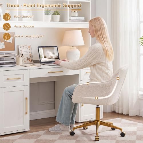 Zesthouse Modern Desk Chair with Wheels, White Swivel Vanity Chair for Girl