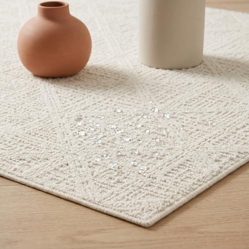jxgzyy Neutral Area Rug 5 x 7 Cream Checked Carpet for Living Room