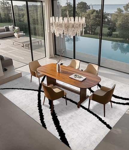 YIHOUSE Modern Area Rugs for Living Room, 8x10 Washable Black and White Rug, ...