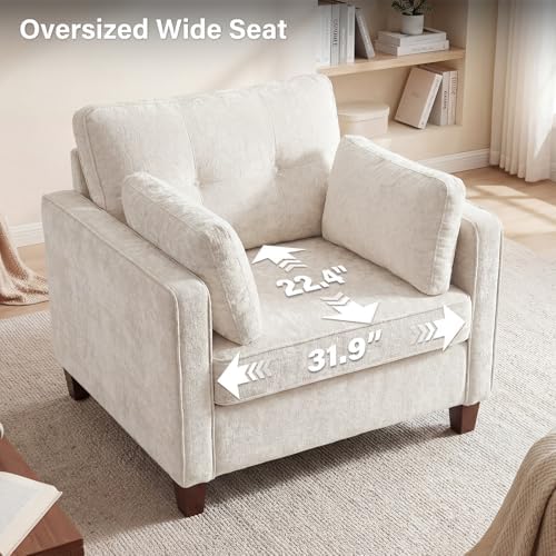 Luxury Oversized Accent Reading Armchair Set of 2, 41", Chenille, Beige