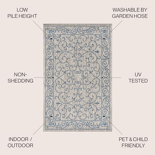 JONATHAN Y Vintage Filigree Indoor Outdoor Area Rug 4X6 Gray/Navy, Charleston...