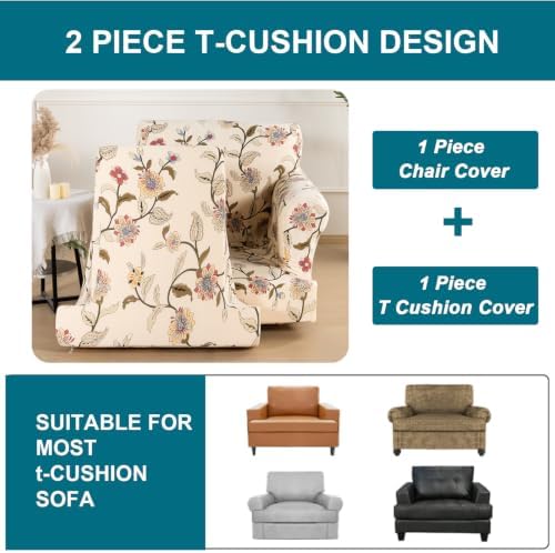 KRFOONN 2 Pieces T Cushion Chair Slipcovers with Arms Stretch Sofa Cover,03